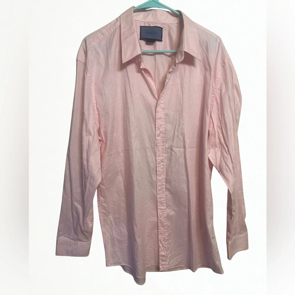 GUCCI Men’s Long Sleeve Button-Up Shirt – Pink Cotton Approx Size XXL–XXXL Italy